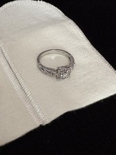 Designer 925 Sterling Silver Diamond Square Top Halo Accented Engagement Ring