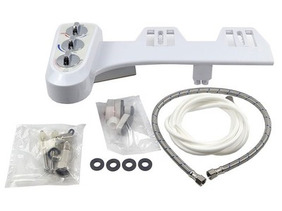 HIBBENT JBY2000 DUAL NOZZLE ADJUSTABLE WATER PRESSURE MECHANICAL BIDET WHITE