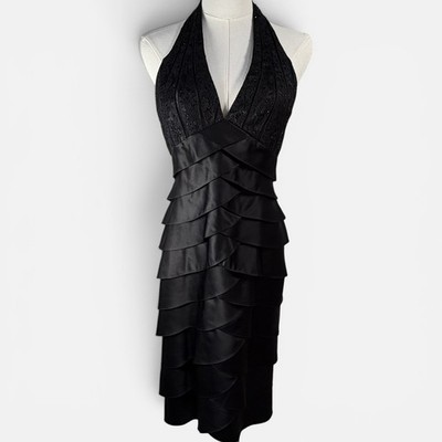 Adrianna Papell Boutique Black Halter Tiered Cocktail Dress Size 6 | eBay