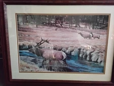 Phillip Cantrell Large 1960s Oil On Canvas Winter Landscape with Cabin Scene Vin