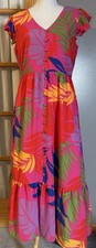 52Seven Floral Maxi Dress Womens 12 Purple Yellow Buttons Tropical Boho Cottage