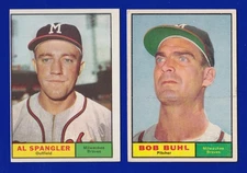 2 BRAVES LOT 1961 TOPPS #145 BOB BUHL #73 AL SPANGLER VGEX (PT) & EXMINT (OC)