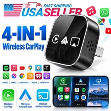 4-in-1 Wireless CarPlay Adapter Android Auto AirPlay Mirror Link USB Plug Play