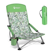 VILLEY Low Beach Chair, High Back Folding Beach Chair for Adults, Lightweight...