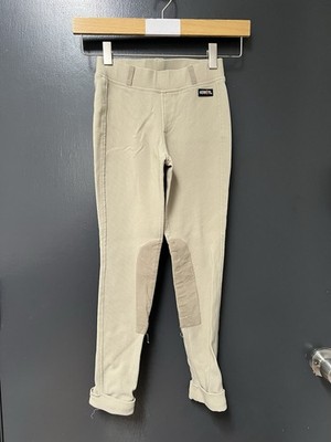 Kerrits Riding Breeches Kids M Tan Crossover Knee Patch Equestrian Horse Youth