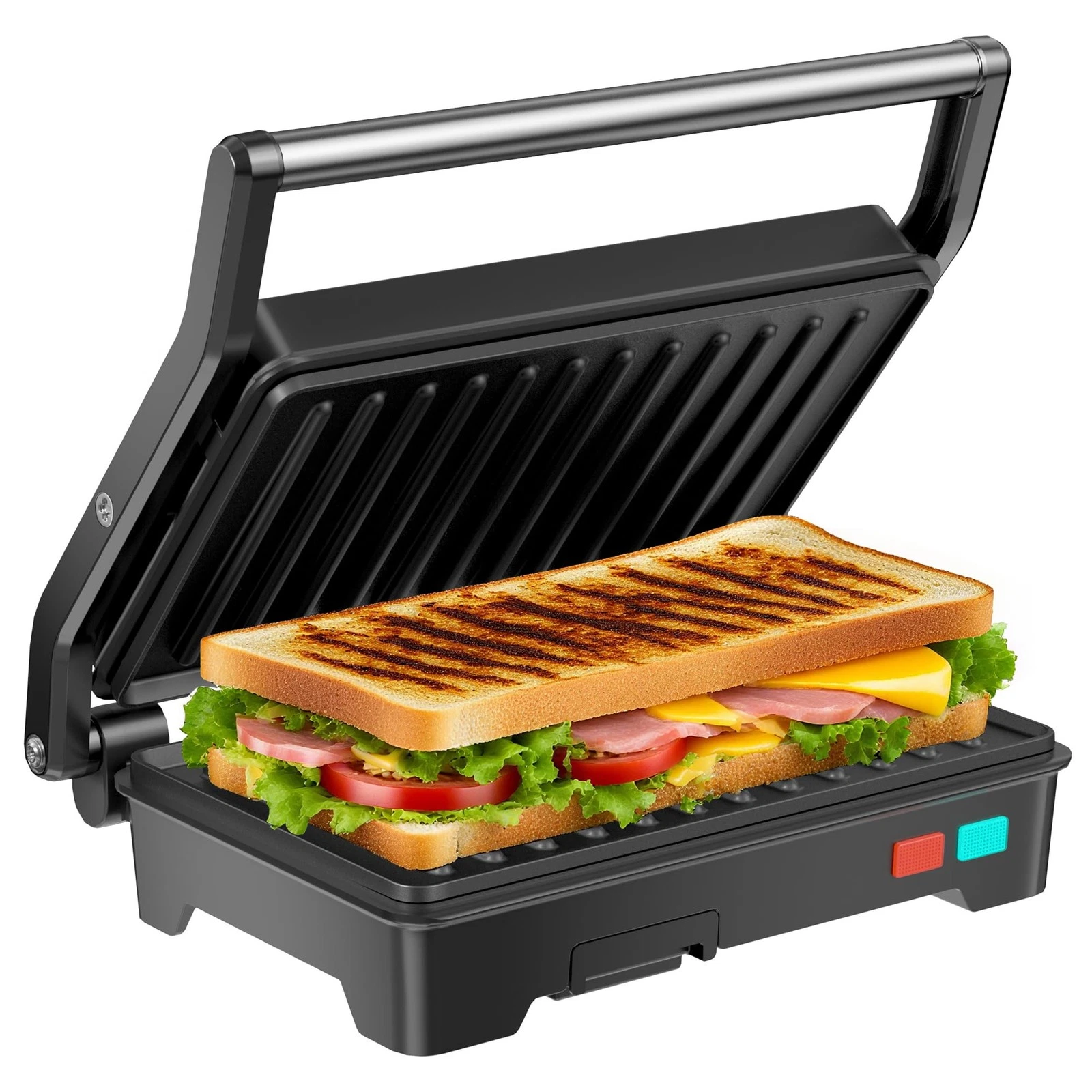 Panini Press Grill, 1000W Sandwich Maker with Non-Stick Coated Plates, Opens ...