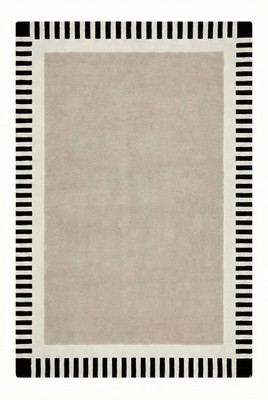 Hand Tufted Wool Area Rug, Modern Neutral Beige Carpet with Black Border 8x10