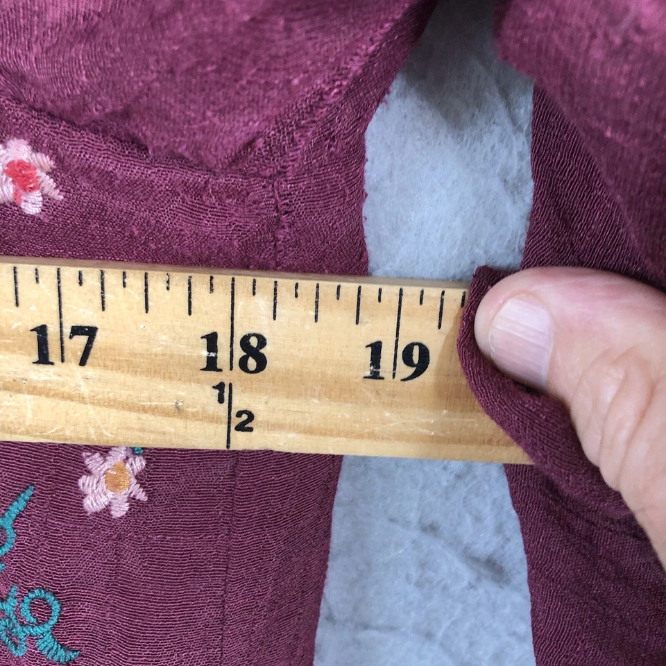 Top Altard State Mujer Pequeño Borgoña Arrugado Bordado Boho Campesino Gasa Foto 3 de 4
