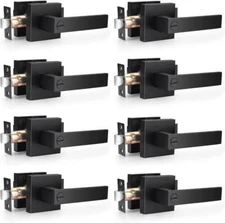 Matte Black Square Door Levers, 8-Pack, Reversible, Privacy, Bed/Bath, Keyless