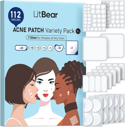 Litbear Large Pimple Patches (7 Sizes 112 Patches), Big Acne Patches, XL Hydroco