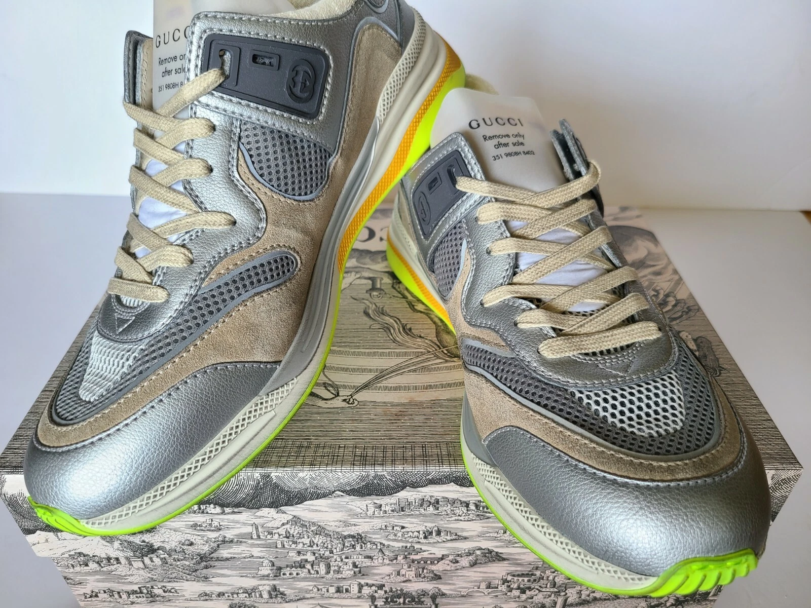 Baskets Gucci Ultrapace neuves authentiques argent métallisé multi homme G 9 US 10