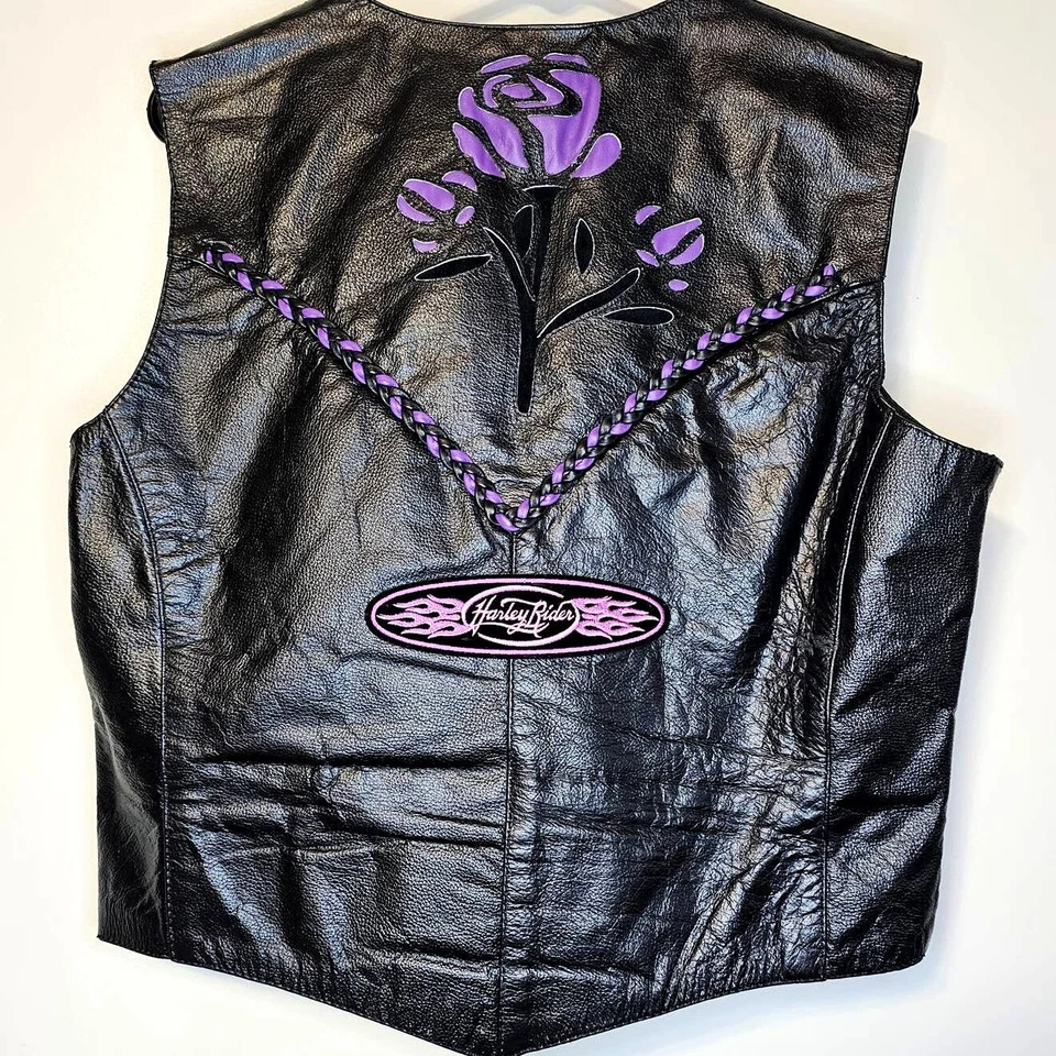 X-Element Advanced Leather Motorcycle Vest Riding Jacket Rose Accent Womens XL  - Image 2 of 4