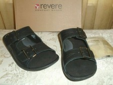 NIB Revere Cairo Black Leather Men 7 M Two Wide Strap Comfort Slide MSRP 159.95