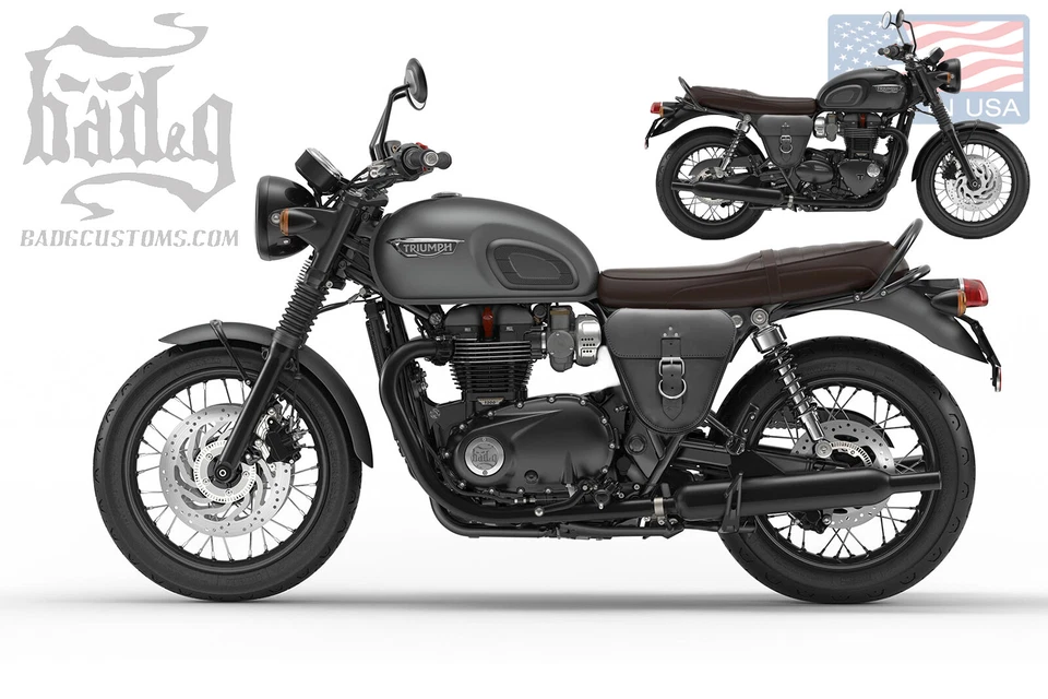 Bolsas de cubierta de asiento Triumph NEGRAS de cuero de vaca de grano superior - TTU01 BAD&G CustomS Foto 2 de 4