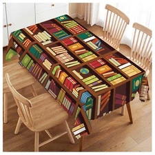 Book Shelf Tablecloth Retro Bookshelf Literature Books Rectangle Table Cloth Was