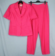 VTG TALBOTS Pink IRISH LINEN Button-Up/Zip 2-Pc JACKET/PANTS SUIT SET Sz 10
