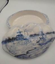 Delft-style Signed Blue and White Oval Covere...