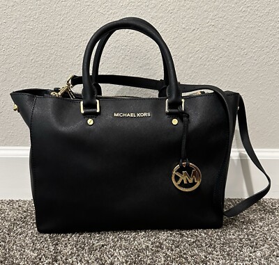MICHAEL KORS Sutton Top Handle Crossbody Satchel Handbag Saffiano Leather Black