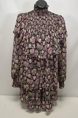 NWT CINQ À SEPT Drew Georgette Black Multi Colored Dress Size 0