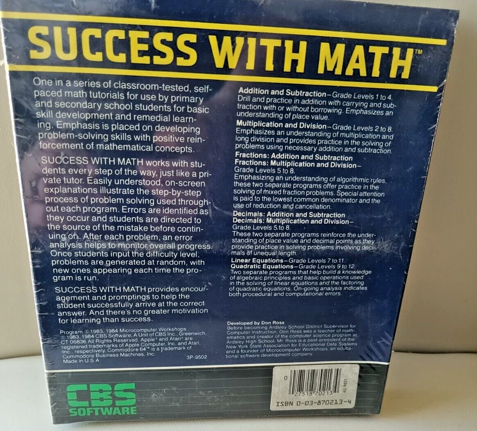Success with Math -Decimals: Addition & Subtraction Atari 400/800/XL/XE Disk NIB - Image 2 of 4