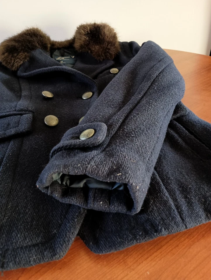 Abrigo para mujer American Eagle mediano azul lana cuello de piel chaquetón de doble botonadura  Foto 4 de 4