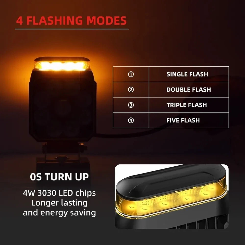 2x Fari Lavoro Led 12V 24V 10W Luce Bianca e Lampeggiante Arancione Fuoristrada - Immagine 3 di 4