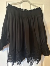 Anthropologie Eri + Ali Textured Flowy Peasant Dress With Lace