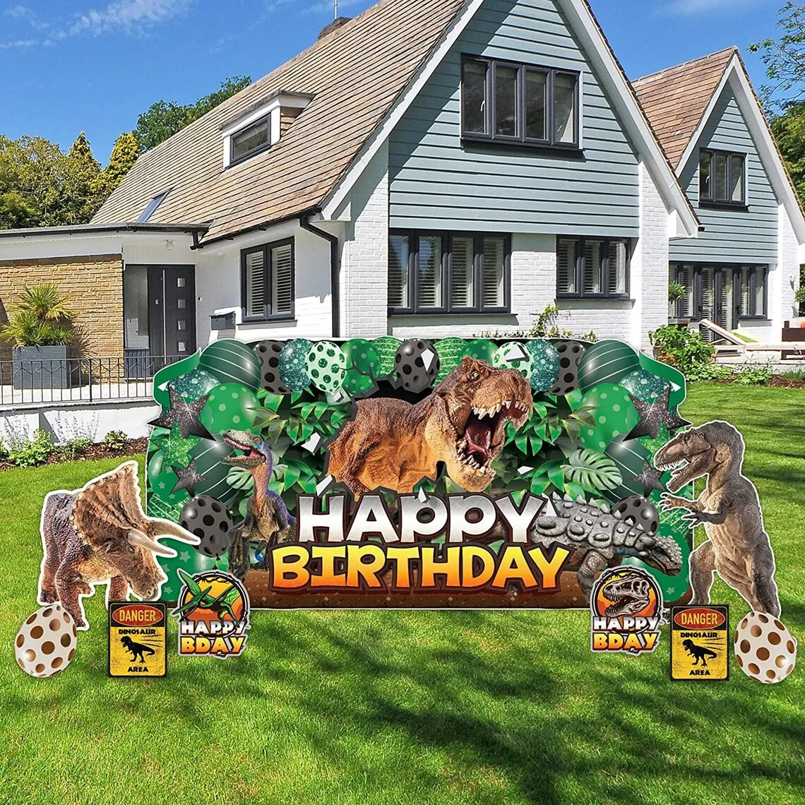 Dinosaurier Garten-Flagge 'Happy Birthday' – 45x30 Cm, Aus Sackleinen