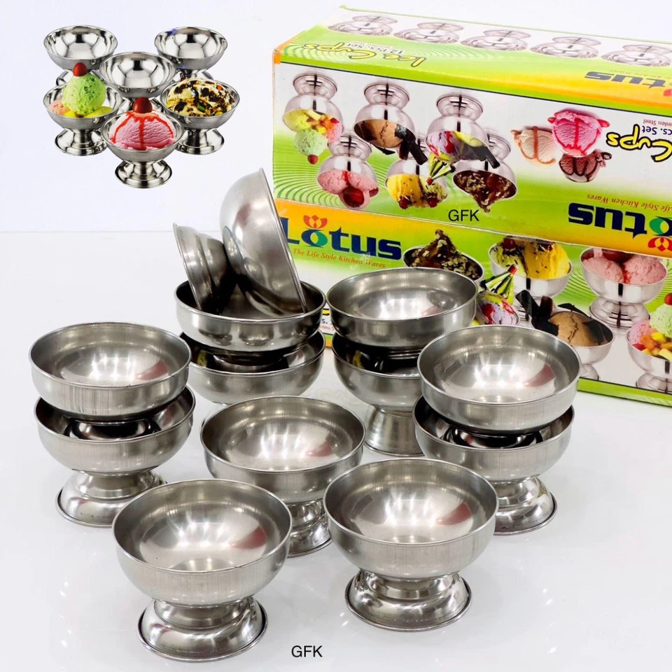 Juego de 12 tazas de helado - Cuencos de postre reutilizables de acero inoxidable plateado Nº1 Foto 2 de 4