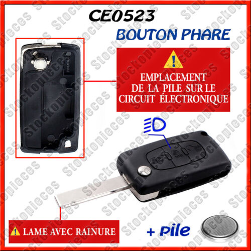 Plip Clé COMPATIBLE CITROEN C1/C2/C3/C4/C5/C8 Picasso/Bouton Phare CE0523 + pile - Photo 1/2