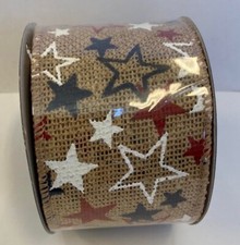 1 spool of burlap ribbon with red, white and blue stars 2.5in x 6 yds wreath bow