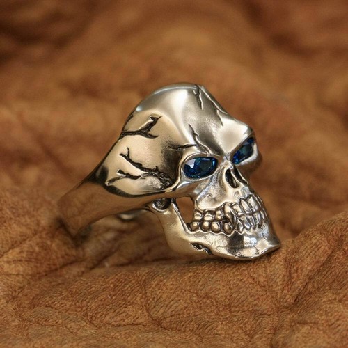 Cupronickel Blue CZ Eyes Skull Ring Punk Jewelry CP131A US Size 7-14 BZ - Picture 15 of 29