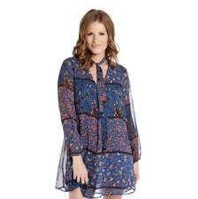 EVERLY Floral Boho Long Sleeve Short Dress. Blue Floral Size Small