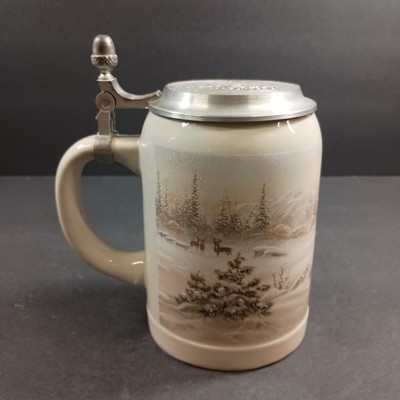 Domex Lidded Stein Deer Buck Whitetail Pewter Stoneware Snow Made in Germany Cup