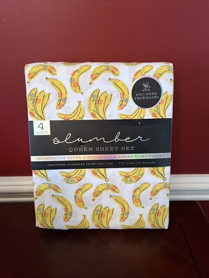 Slumber  BANANAS   QUEEB Sheet Set-Brushed for Softness- NWT
