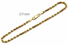 14k Solid Yellow Gold Rope Chain Necklace 2.5mm Men's Women Sz 16"-30"