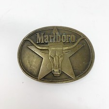 Vintage MARLBORO PHILIP MORRIS SOLID BRASS BELT BUCKLE 1987 Steer Logo