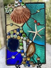 Stained Glass Window Tropical Starfish Sea Shell Beach Suncatcher w Agates