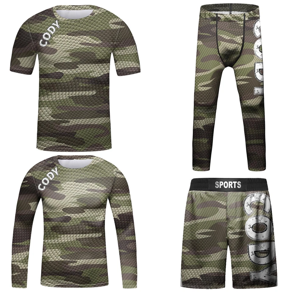 FAST SHIP Kids Brazilian Jiu Jitsu BJJ MMA Rashguard Shorts Spats Uniform Camo