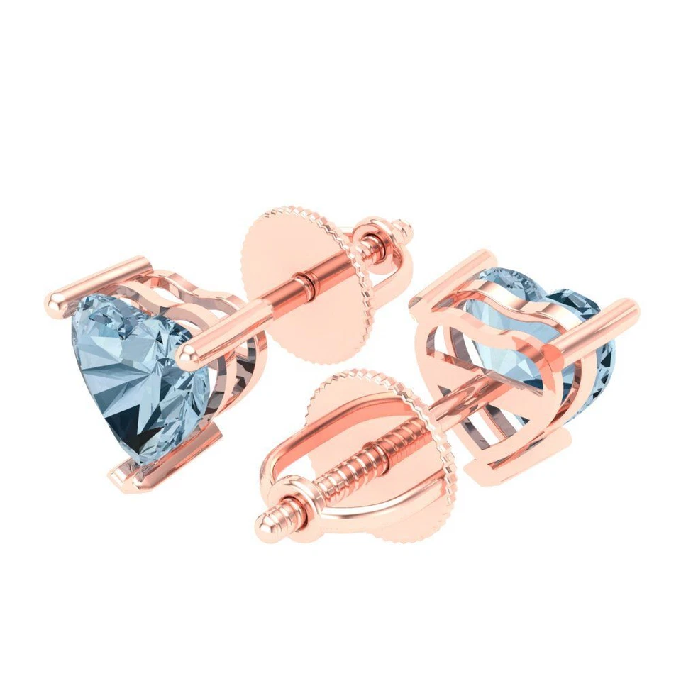 Pendientes de oro rosa macizo con tachuelas de corte corazón de 1,5 quilates para mujer Foto 2 de 4