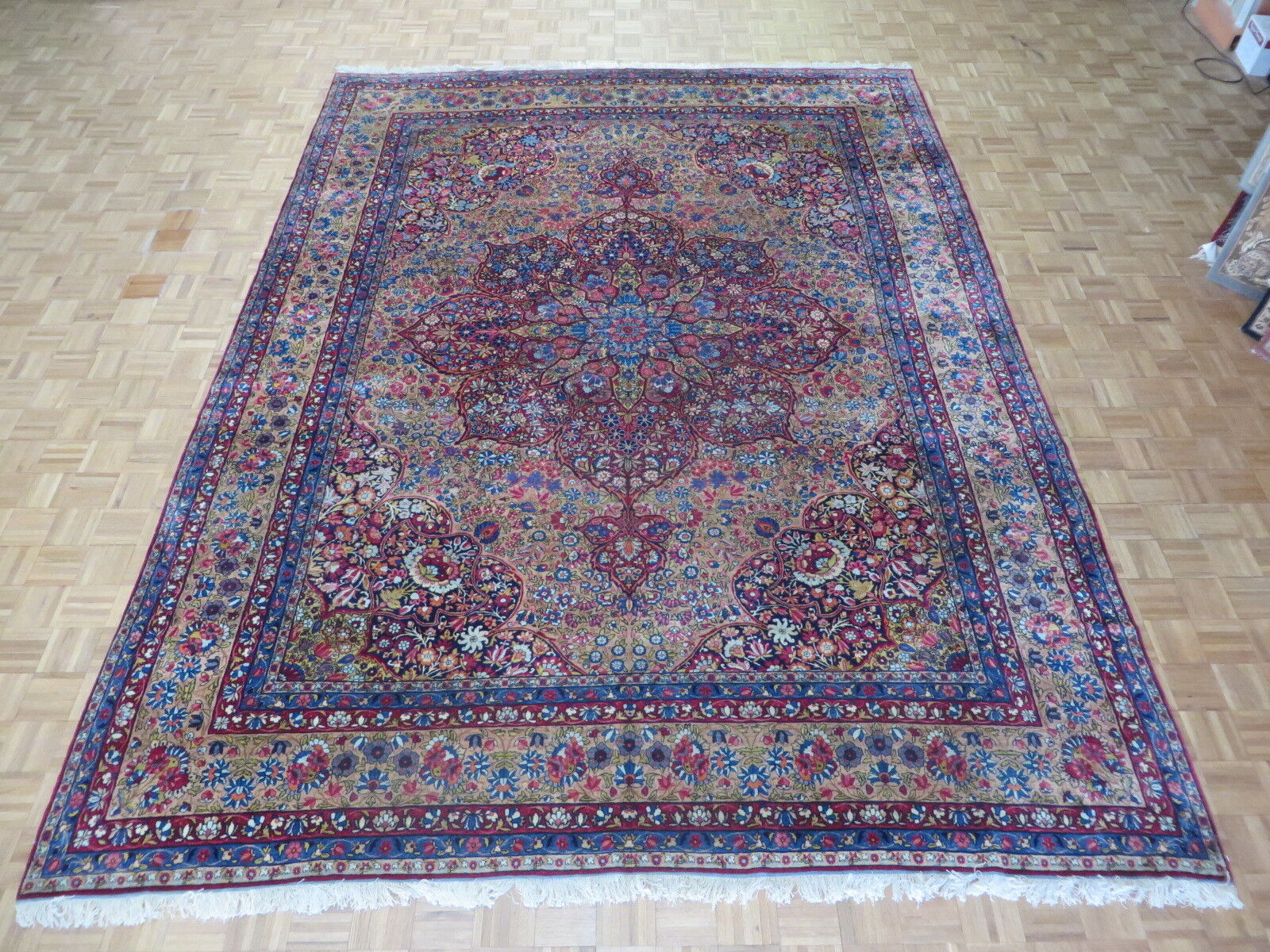 10'4 X 13'9 Hand Knotted Gold Persian Fine Antique Kerman Oriental Rug G2818