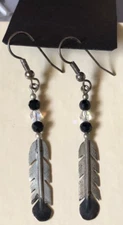 Silver Feather Shape Bead Earrings  New