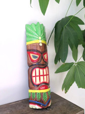 Hawaii Hand Made Carved Wooden 19" Tiki Painted Mask Wall Decor Hanging Man Cave