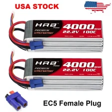 2pcs HRB 22.2V 6S 4000mAh 100C EC5 Lipo Battery for RC Helicopter Drone Truck US