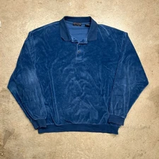 Vintage Norm Thompson Velvet polo shirt velour polo sweatshirt blue XL