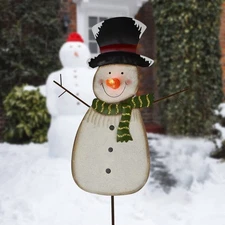Metal Snowman Garden Stake Christmas Yard Signs with LED Light - Outdoor Deco...