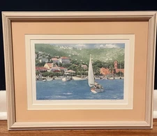Anne Miller Watercolor Of St Thomas Island With Sailboat