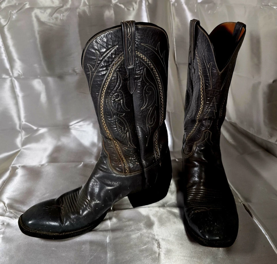 Botas de Vaquero Gris Lucchese De Colección Para Hombre Talla 11B Hechas a Mano SAN ANTONIO Años 70/80 Foto 4 de 4