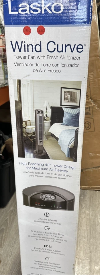 LASKO - 2551 - Ventilador de torre Wind Curve Platinum con control remoto e ionizador de aire Foto 2 de 3