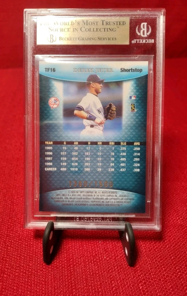 Derek Jeter 1999 Topps Finest Blue /1500 Beckett 9.5 Yankees HOF - Image 2 of 3
